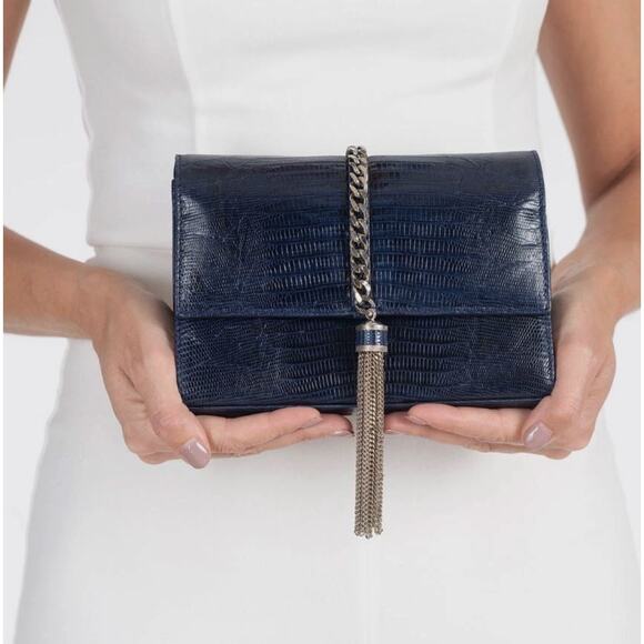 Rare Santesteban Italy Navy Croc Lizard Sterling Silver Convertible Crossbody - Picture 7 of 8